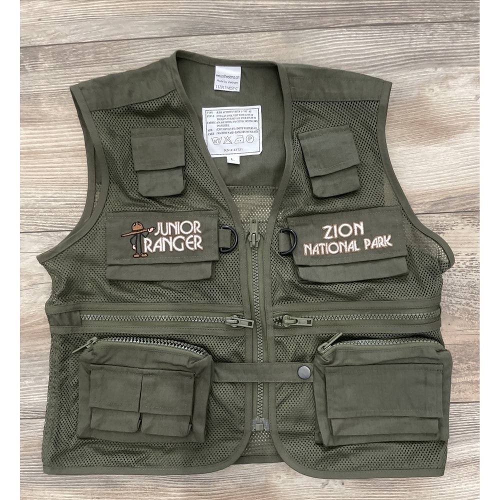 Junior Ranger Zion National Park Activity Vest Green Youth Large Utility Cargo